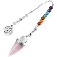 CrystalTears Péndulo de cristal de cuarzo rosa natural con 7 chakras- curación de cristal- péndulo para la adivinación…